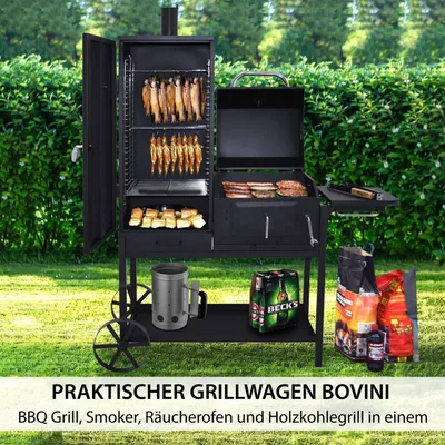 Obrázek produktu pro Udírna s udírnou Klavor | grilovací vozík | gril na dřevěné uhlí | BBQ gril