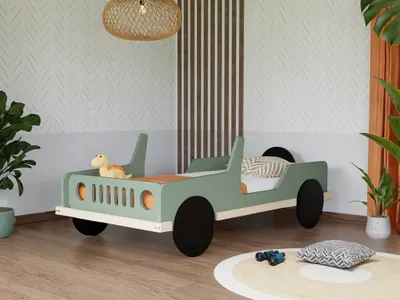 Produktbild von Kinder-Auto-Bett in Form eines JEEPS BEEP 80x160 cm Weiß