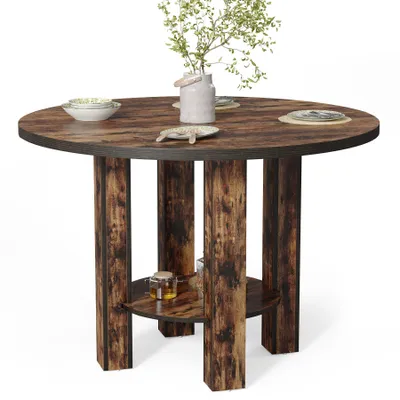 Produktbild von Tribesigns Runde Esstisch für 4 Personen, 100 x 75 cm Holz Küchentisch großes Abendessen Tisch mit Lagerung Regal Holzbeine, Rustikales Braun