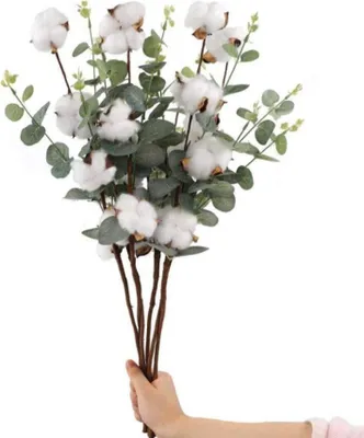 Produktbild von Baumwollzweig 4 Stück，getrocknete Baumwolle Zweig weiß Baumwolle Deko für Vasen, Trockenblumenstrauß, als Hochzeitsdeko oder Tischdekoration, Dried Flowers Baumwolle