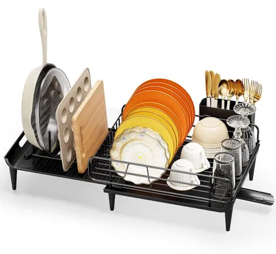 Image de KINGRACK Étagère égouttoir extensible pour vaisselle, porte-vaisselle pliable pour cuisine
