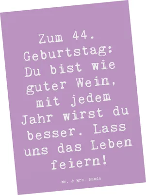 Produktbild von Mr. & Mrs. Panda Postkarte Spruch 44. Geburtstag - Lavendeltraum - Geschenk, Happy Birthday, Ansichtskarte, Alter, kreativ, kunstkarte, Grußkarte, bildkarte, Geschenke