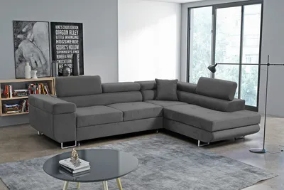 Produktbild von Ecksofa Marlene III L-Form mit verstellbaren Kopfstützen Schlaffunktion Bettkasten 271 cm Lieferung bis in die Wohnung Wohnzimmer rechts (Farbe: grau Vena 20)