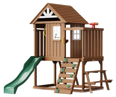 Produktbild von VEVOR Outdoor Holzspielhaus, Modernes Zedernspielhaus für Kinder von 2-10 Jahren, Garten Spiele Cottage, Landhausstil Zedernspielhaus mit funktionierender Tür, Fenster, Blumentopfhalter, Grill, Herd und Spüle, 13-15 m³, Holz-a