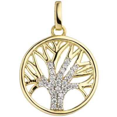 Produktbild von JOBO Anhänger Lebensbaum Baum 375 Gold Gelbgold bicolor 27 Zirkonia Goldanhänger