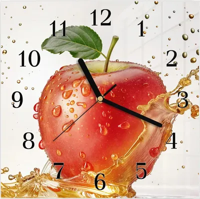 Produktbild von Wanduhr aus Glas mit Motiv Spritziger Apfel- 30 x 30 cm - inkl. Aufhängesystem