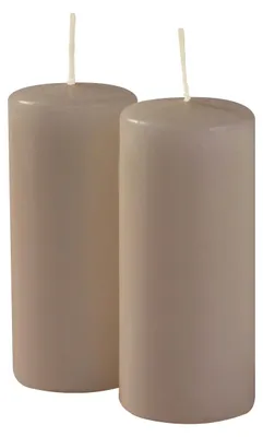 Stumpenkerzen taupe 5x12 cm 9 Stück rußfrei