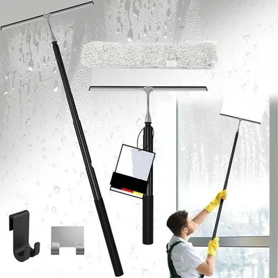 Produktbild von Famanu Duschabzieher teleskopierbar 45-153 cm, Silikon Duschabzieher mit Halter, schwarz