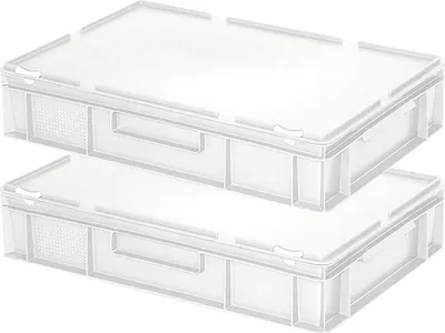 Produktbild von 2 Eurobehälter mit Deckel, weiß, LxBxH 600x400x130 mm, 23 Liter