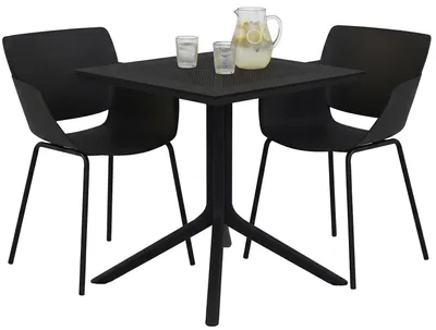 Produktbild von Lirra Gartenset mit 2 Stühlen – quadratischer Gartentisch | Farbe: schwarz | Abmessungen: 188x80x80 cm