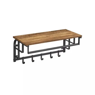 Produktbild von In And OutdoorMatch Wandgarderobe Sammy - mit Ablage - Wandregal - mit 10 abnehmbaren Haken - Hängeregal - Wandmontage - 2 Garderobenständer - Kleiderstange - für Flur - Schlafzimmer - Badezimmer - Vintage-Braun/Schwarz
