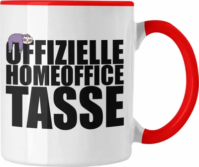 Produktbild von Trendation - Offizielle Homeoffice Tasse Faultier Lustig - Geschenk Männer, Home Office Spruch Kaffetasse Beidseitig Bedruckt (Rot)