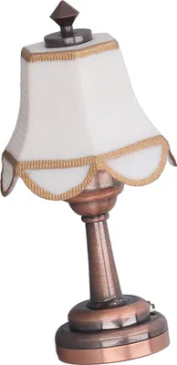 Obrázek produktu pro Stolní lampa do domečku pro panenky, elegantní LED osvětlení, napájená na baterie, miniatura z kovu a plastu pro dekoraci v měřítku 1:12