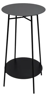 Produktbild von Metall Beistelltisch schwarz rund mit 2 Ablagen - 60 x 35 cm - Deko Pflanzenständer klappbar mit 2 Ebenen