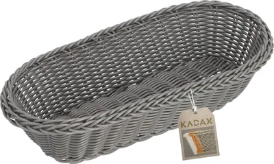 Produktbild von KADAX Geflochtener Korb "Arezzo", Obstkorb, Frühstücks Flechtkorb, Besteckkorb, Grau, Länglich