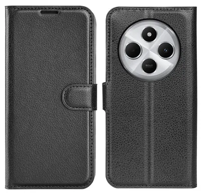 Produktbild von Hülle für Xiaomi Redmi 14C / Xiaomi Poco C75 - Phonesta Litchi Skin Book Wallet Klapphülle - Schwarz