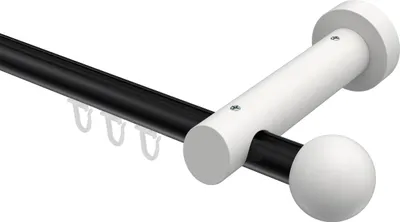 Produktbild von Interdeco Innenlaufstange / Gardinenstange mit Innenlauf Schwarz / Weiß, Typ Talent Luina (Kugel), 20 mm Ø 1-läufig, 120 cm