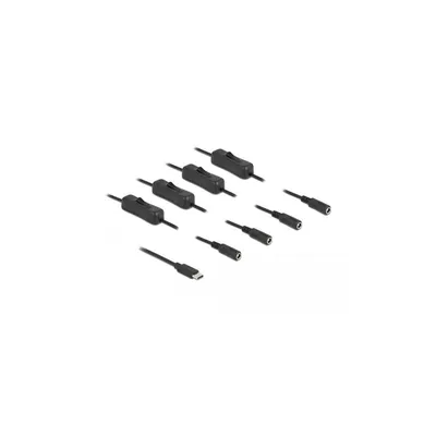 Produktbild von DeLOCK Kabel USB Type-C Stecker zu 4 x DC 5,5 x 2,1 mm Buchse mit Schalter 1 m, USB Type-C, 4 x DC 5.5 x 2.1 mm, 1 m, Schwarz