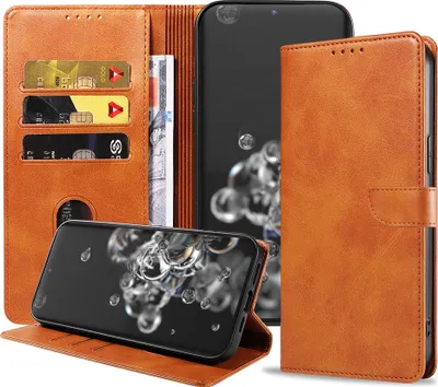 Produktbild von Geschikt voor Samsung  Galaxy S20 Ultra Telefoonhoesje Kunstleer met Magnetisch lipje en  Pasjeshouder Book Case met Klepje - Bruin - Smartphonica