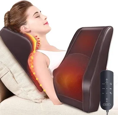 Productafbeelding van Nekmassageapparaat – Massagekussen – Elektrisch massageapparaat – Pijnbestrijding met warmtefunctie – Draadloos – Geschikt voor nek, rug en schouders – Stil – Ontspanning