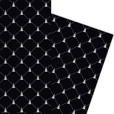 Produktbild von Klassisches Weihnachts Geschenkpapier mit Weihnachtsbäumen weiß auf schwarz - G5955, 32 x 48cm
