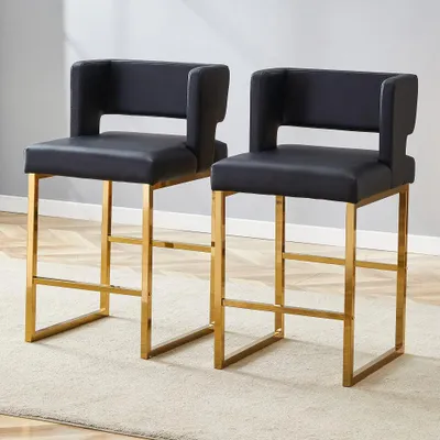 Immagine prodotto di Set di due sgabelli da bar in stile scandinavo, con gambe in metallo dorato