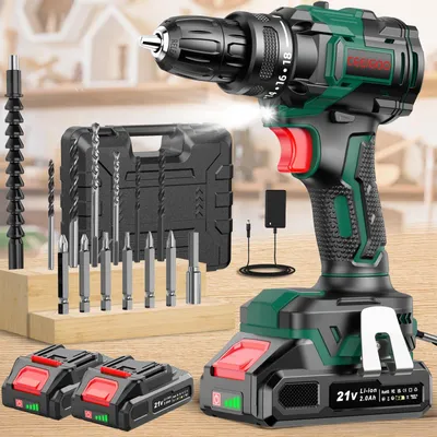Immagine prodotto di Trapano a batteria senza spazzole, 21 V, 42 Nm, con 2 batterie da 2,0 Ah
