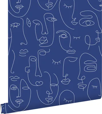 Produktbild von ESTAhome Tapete Line Art Gesichter Kobaltblau - 139434 - 50 x 900 cm