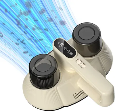 Obrázek produktu pro Přenosný vysavač roztočů, sací výkon 9000 Pa, UV-C světlo s frekvencí 72 000 km/min, LCD displej, bezdrátový vysavač roztočů, dvojitá průhledná nádoba na prach