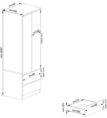 Zdjęcie produktu dla Szafa – Szafka do przechowywania – Do przechowywania ubrań – Dwie szuflady – 180x60x51 cm – Wykończenie: dąb