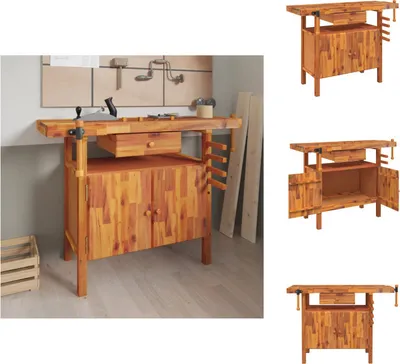 Image de vidaXL Etabli avec tiroirs étaux 124x52x83 cm Bois d'acacia - Etablis