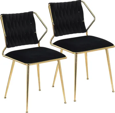 Image de Chaise de salle à manger en velours - Lot de 2 - Assise rembourrée - Pieds dorés - 77x43x44 cm