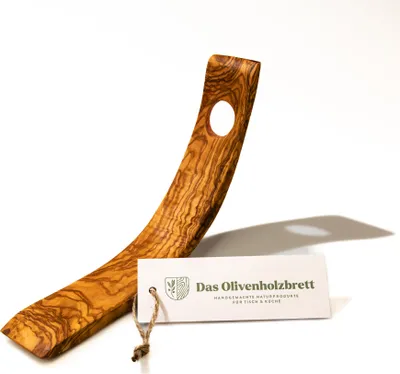 Produktbild von Flaschenhalter aus Olivenholz, sichelförmig 15 cm