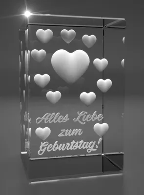 Produktbild von 3D Glasquader   viele Herzen I Alles Liebe zum Geburtstag!