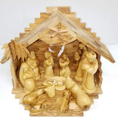 Weihnachtskrippe aus Olivenholz, Musikstall, 11 Zoll