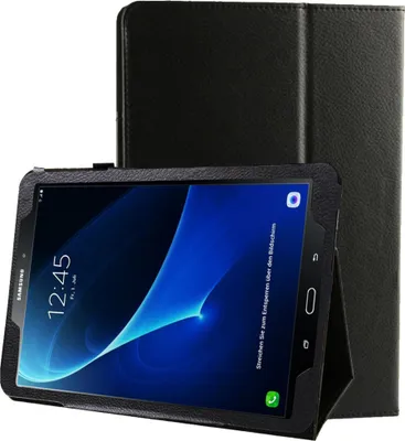 Image de subtel Étui avec stand intégré pour tablette Samsung Galaxy Tab A 10.1 / A6 (SM-T580 / SM-T585) - Cuir synthétique, couleur noir Housse Pochette bookstyle case avec protection 360°