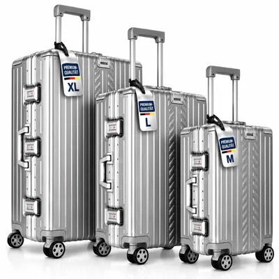 Produktbild von WINLIFE® 3in1 M+L+XL Handgepäck(53cm) + Checkin-Trolley(65cm) + XL Koffer(75cm) Reisekoffer SET mit Alu-Rahmen, ABS & TSA Nummern-Schloss | Silber