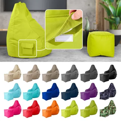 Produktbild von Green Bean® 2er Set Sitzsack + Hocker "Cozy+Cube" - mit EPS Perlen Füllung - robust waschbar schmutzabweisend - Hellgrün