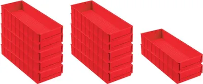 Produktbild von SuperSparSet 12x Rote Industriebox 500 B | HxBxT 8,1x18,3x50cm | 6 Liter | Sichtlagerkasten, Sortimentskasten, Sortimentsbox, Kleinteilebox