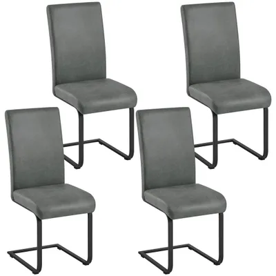 Produktbild von Yaheetech 4er Set Freischwinger Esszimmerstuhl aus Kunstleder & Metallgestell, Küchenstuhl Schwingstuhl bis 135 kg, Grau