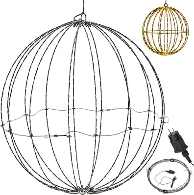 Produktbild von LED Kugel zum Aufhängen schwarz 272 LEDs warmweiß Ø50cm Eisen Kunststoff Timer Zuleitung 5m Weihnachtsbeleuchtung Leuchtkugel IP44 Gartendekoration