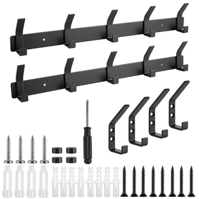 Wandkleiderhaken-Set, 2+4 Haken, schwarz, 20 kg Belastbarkeit