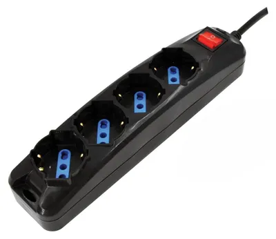 Obrázok produktu pre Alcapower predlžovací kábel, 4 univerzálne zásuvky Schuko Bipasso, kábel 1,5 m, vypínač, 250 V, 3500 W, 16 A, konektor 90 stupňov, čierny