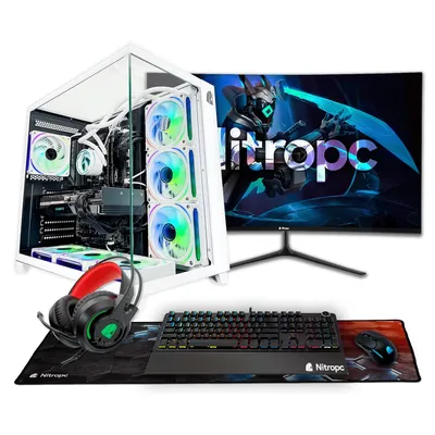 Produktbild von Nitropc Gaming PC Pack Diamond - Intel Core i7-12700KF, NVIDIA RTX 5060 8GB, 32GB DDR4, M.2 1TB, Weiß - Monitor 27" FullHD