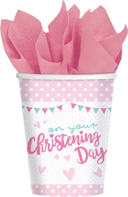 Produktbild von Amscan Pappbecher mit Aufschrift On Your Christening Day, 8 Stück SG11975 (Einheitsgröße) (Pink)