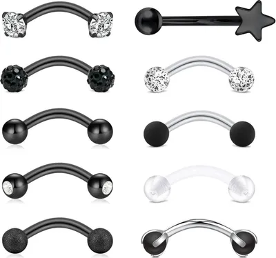 Produktbild von 10 St. Augenbrauenpiercing Rook Piercing Ohrringe 16G 8mm Chirurgenstahl Diamant Perle Star Daith Bauchnabelpiercing