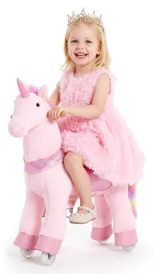 Produktbild von Reitpferd auf Rollen Einhorn - Spielpferd 80 cm - Belastbar bis 50 kg - Mit Soundfunktion - Mit Griffen und Pedalen - Für Kinder 3-8 Jahre - Rosa Regenbogenmähne