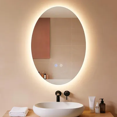 Produktbild von ZMH Spiegellampe LED Badezimmerspiegel 50x70 cm Wandspiegel Badezimmer Touch Schalter Entfogger Funktion Lichtspiegel Dimmbar Oval