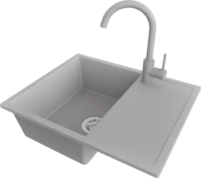 Produktbild von PRIMAGRAN Granitspüle Grau 62x50cm, Spülbecken 1 Becken + Küchenarmatur 32x20cm + Ablauf-Set, Küchenspüle ab 45er Unterschrank - Ibiza