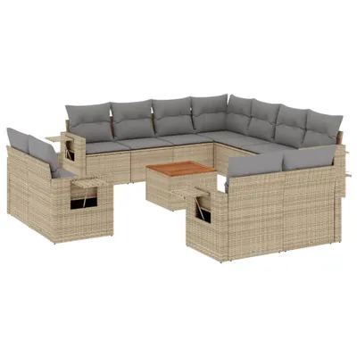 Produktbild von 12-tlg. Garten-Sofagarnitur mit Kissen Beige Poly Rattan